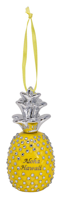 Silver Pineapple with Rhinestone Ornament: Yellow