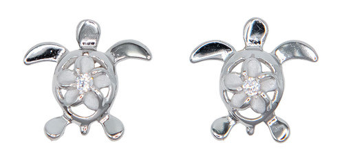 Moana Collection Sterling Silver Earring Stud: Turtle Plumeria