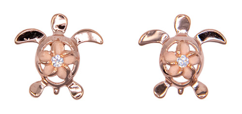 Moana Collection Rose Gold Earring Stud: Turtle Plumeria