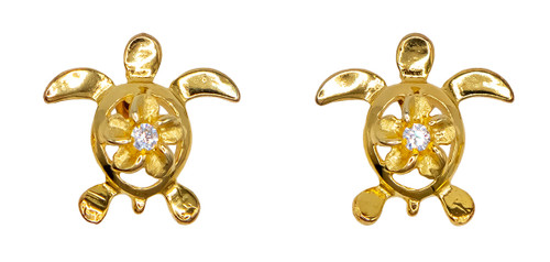 Moana Collection Gold Earring Stud: Turtle Plumeria