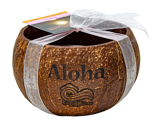 Medium Coconut Shell Soy Candle: ALOHA Pikake Lei