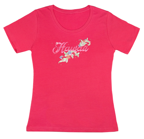 Premium Surf Tee - Island Flower Embroidered in pink color