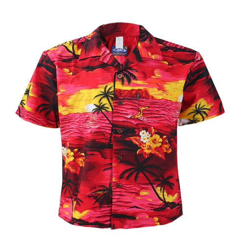 Men's Cotton Aloha Shirt - Red Scenic