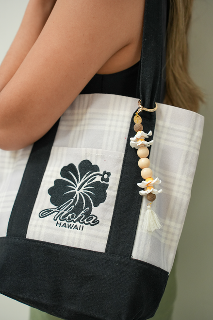Mini Clay Plumeria Bag Charm - Beaded: White