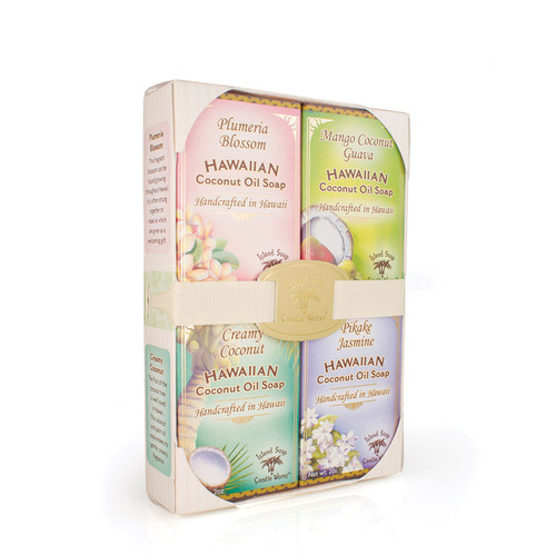 Island Soap Company Handcrafted Soap Four Pack Gift Set, right angle of box