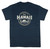 Hawaiian Performance Surfwear® crew neck tee in navy color with Aloha Hawaii written & a sketch of island's shoreline