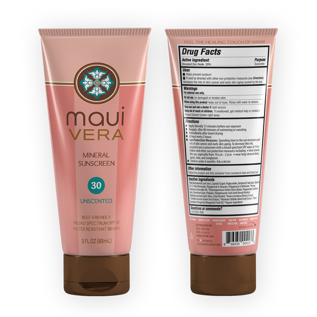 Maui Vera Organic Mineral Sunscreen SPF 30 3oz