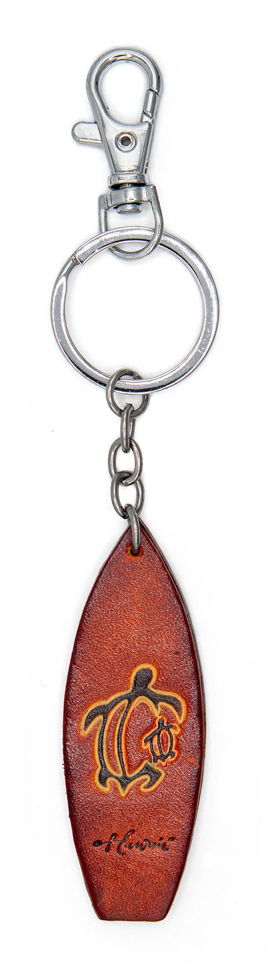 Leather Keyring - Surfboard: Hibiscus