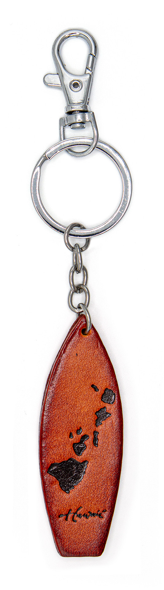 Leather Keyring - Surfboard: Hibiscus