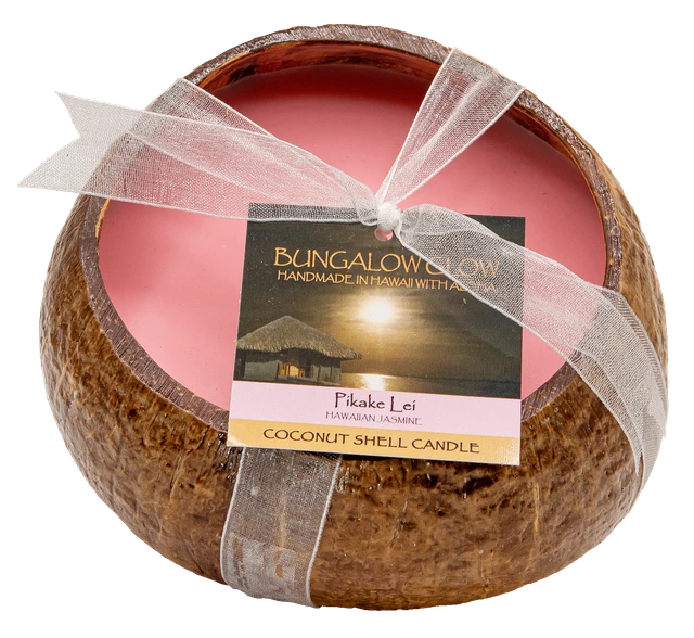 Medium Coconut Shell Soy Candle: Pikake Lei