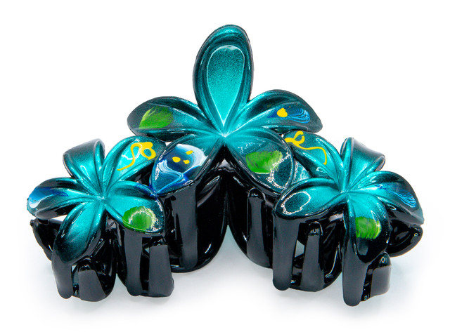 Painted Plumeria Trio Hair Clip: Dark Purple