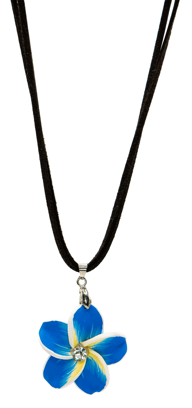 Plumeria Pendant on Corded Necklace: Blue