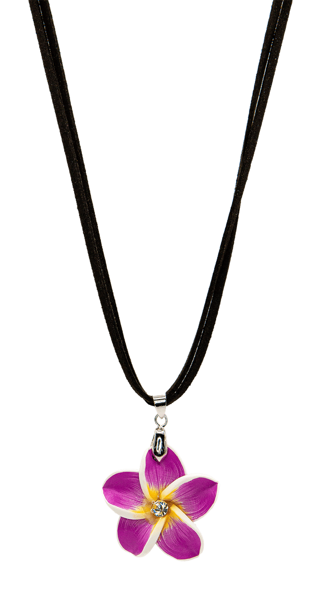 Plumeria Pendant on Corded Necklace: White