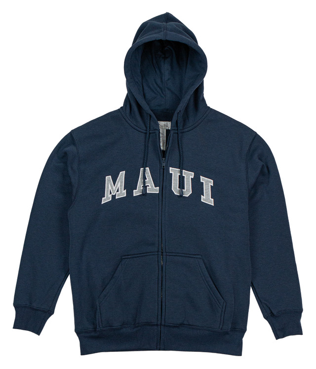 Sweatshirt Zip Up Hoodie - Maui Logo Design: Navy