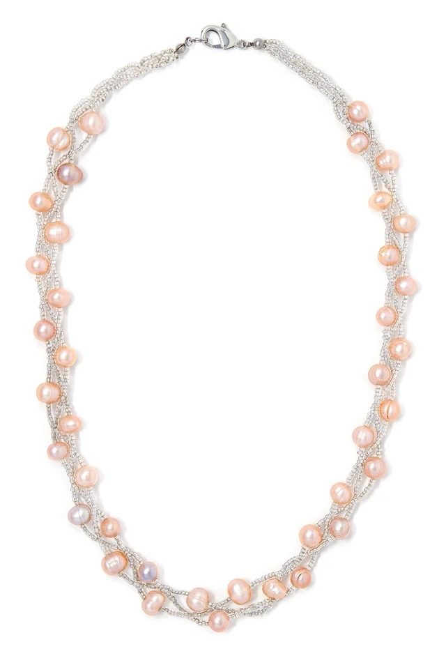 Twisted Torsade Freshwater Pearl Necklace: Coral