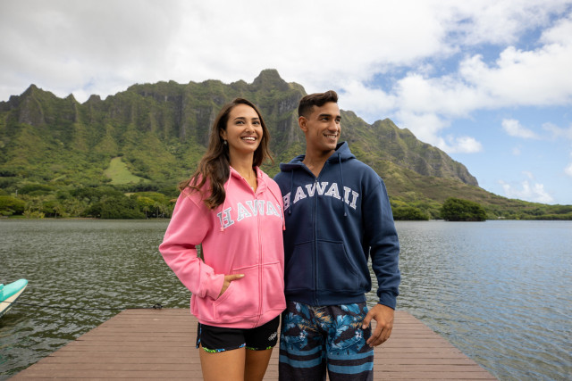 Sweatshirt Zip Up Hoodie - Hawaii Logo Design: Pink