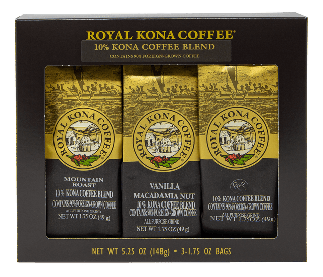 Royal Kona 10% Kona Coffee Blend* 1.75oz Grind 3 Pack