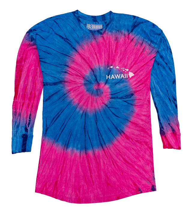 Hawaii Tie Dye UNISEX Long Sleeve Jersey Tee: Pink/Navy