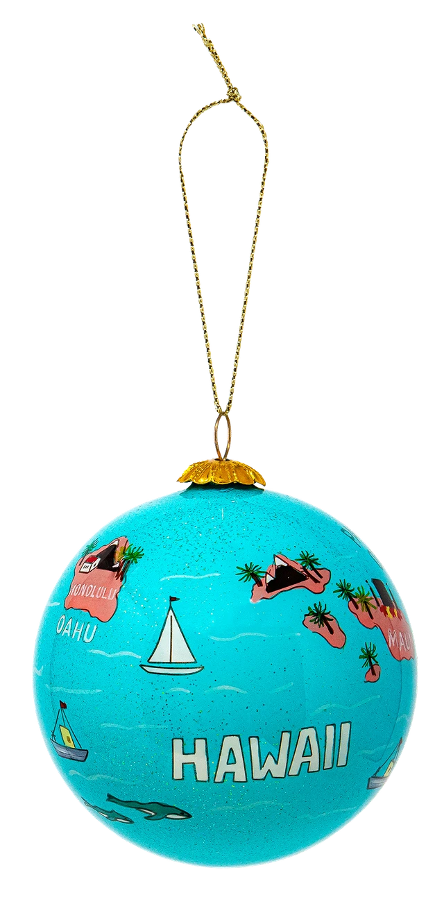 Hand Painted Glass Globe Christmas Ornament: Mele Kalikimaka Surf