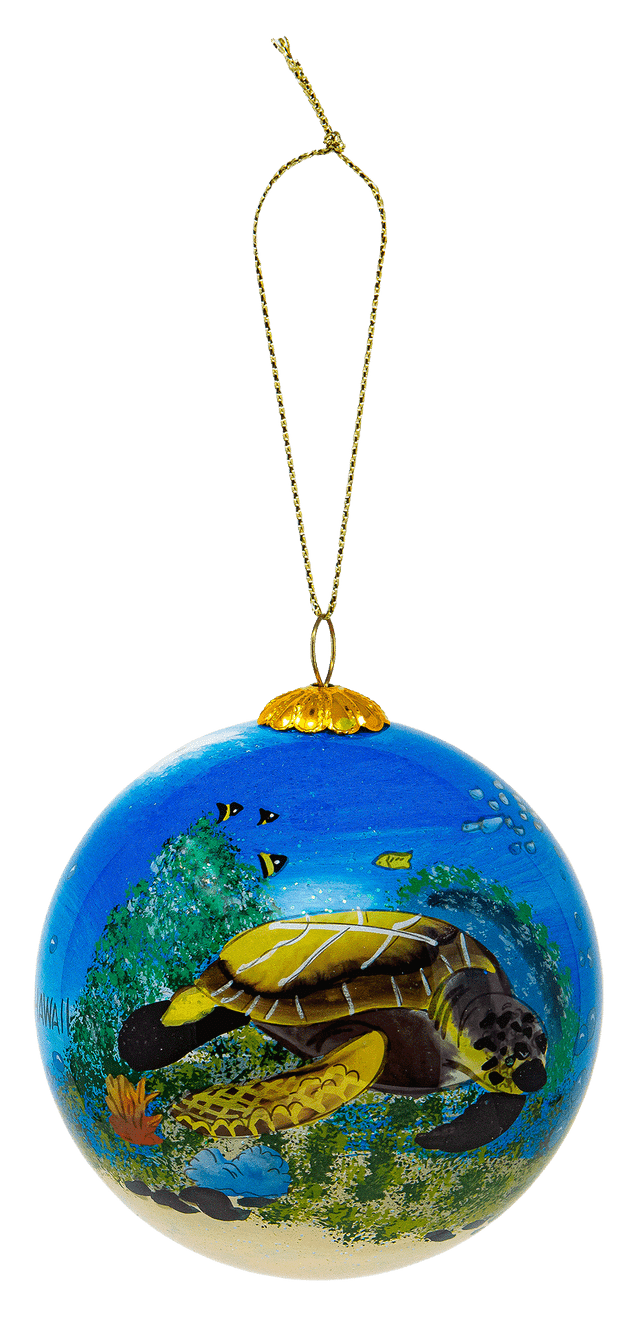 シーグラスアート『クリスマス globe.。.:～たくさんのプレゼント』 Hand Painted Glass Globe Christmas Ornament: Ocean Serenity