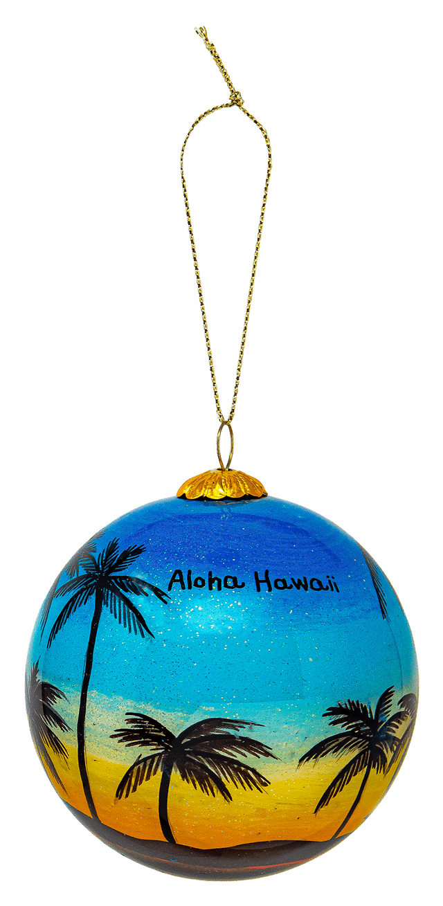 Hand Painted Glass Globe Christmas Ornament: Mele Kalikimaka Surf