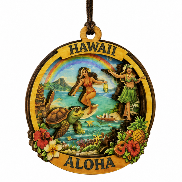 Hand Painted Glass Globe Christmas Ornament: Mele Kalikimaka Surf