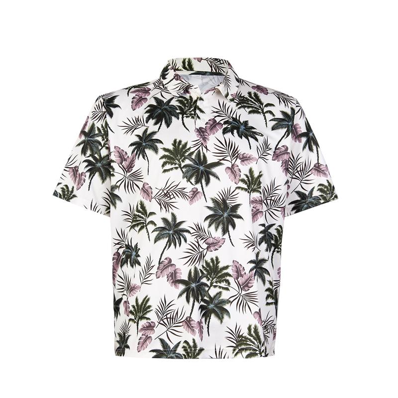 Men's Microfiber Aloha POLO Shirt - Cream Palm Floral