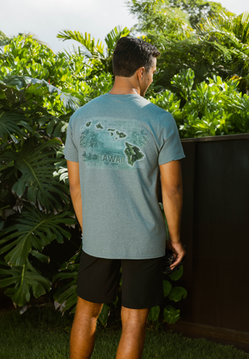 Crew Neck Tee - Palm Map in Green Color