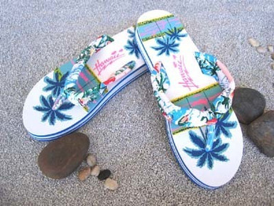 Flip flops with store palm tree logo