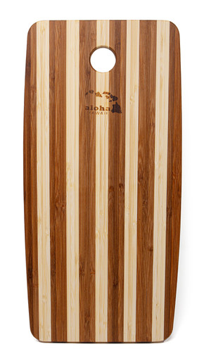 Tropical Bamboo Surfboard Shaped Cutting Board: Islands Stamp