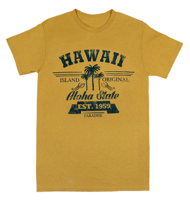 NEW ERA☆UNIV HAWAII Aloha T-shirts Crew Neck Tee - Aloha State: Gold