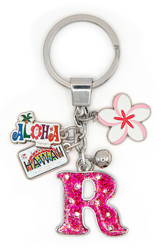 Alphabet Initial Letter A Keychain Key Ring Bag Charm Hawaii aloha monogram  pink