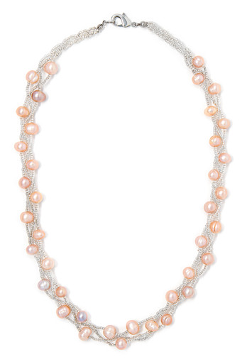 Twisted Torsade Freshwater Pearl Necklace: Coral