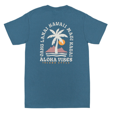 ☆New Era☆ LIGHTERA Palm Tree T-Shirt Hawaiian Blue 1467979 93079-CrewNeckTee-AlohaVibes-
