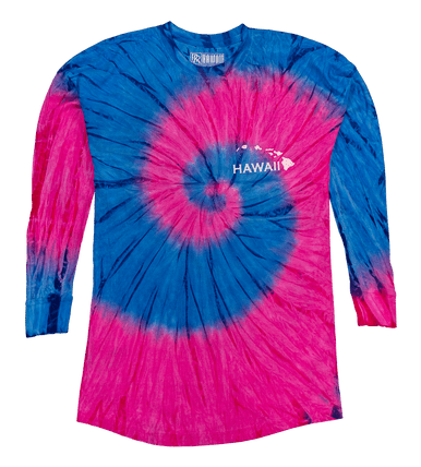 Hawaii Tie Dye UNISEX Long Sleeve Jersey Tee: Pink/Navy