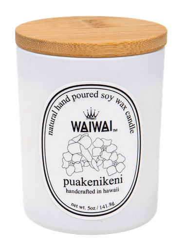 WaiWai Ceramic Cup With Bamboo Lid Candle 5 oz: Puakenikeni
