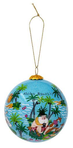 Hand Painted Glass Globe Christmas Ornament: Mele Kalikimaka Surf