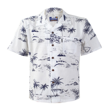 Palm Wave Men/'s Hawaiian Shirt Aloha Shirt White Map