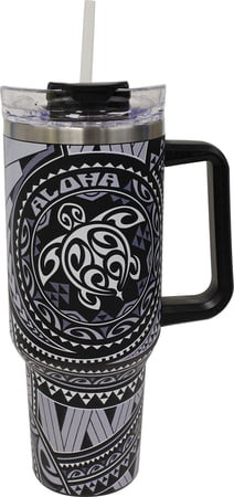 Natural HI Tumbler with Straw: Tribal Honu