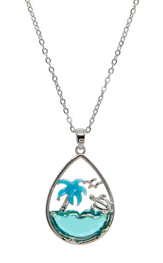 Nalu Glass Collection SILVER Necklace: Palm Tree Turtle