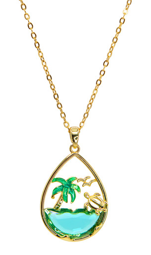 アクセサリー nalu.naru.stone515 Nalu Glass Collection GOLD Necklace: Palm Tree Turtle