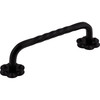 Top Knobs, Normandy, Twist, 3 15/16" "D" Straight Pull w/Flower Backplate, Patina Black - alt view