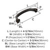 Amerock, Revitalize, 3 3/4" (96mm) Curved Pull, Oil Rubbed Bronze - technical