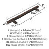 Amerock, St Vincent, 6 5/16" (160mm) Bar Pull, Oil Rubbed Bronze - technical