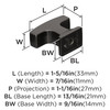Amerock, Westerly, 1 5/16" (33mm) Length Rectangle Knob, Graphite - technical