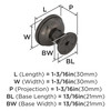 Amerock, Westerly, 1 3/16" (30mm) Round Knob, Graphite - technical