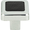 Atlas Homewares, Paradigm, 1 1/4" Square Knob, Polished Chrome and Black Leather