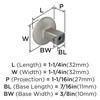 Amerock, Riva, 1 1/4" Round Knob, Satin Nickel - technical