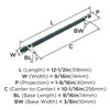 Amerock, London, 10 1/16" (256mm) Bar Pull, Black Bronze / Polished Chrome - technical