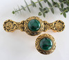 Victorian Jewel knob and pull shown with Green Malachite stones